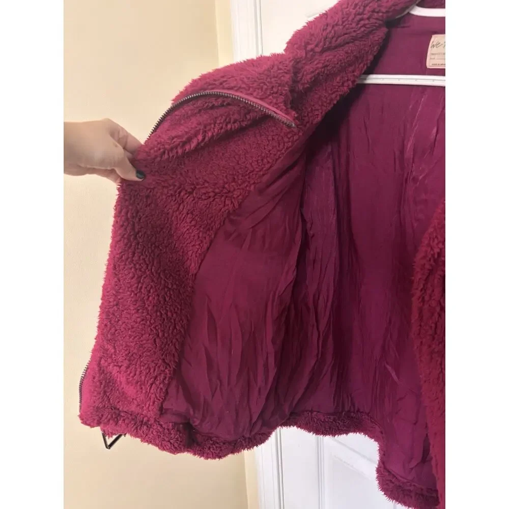 Free People We The Free So Cozy Slouch Moto Jacket Burgundy Oversized S